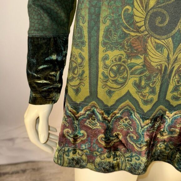 Vintage Y2K Whimsigoth Green Long Sleeve Tunic Top Stretch Burn Out Velvet Size - Picture 5 of 14